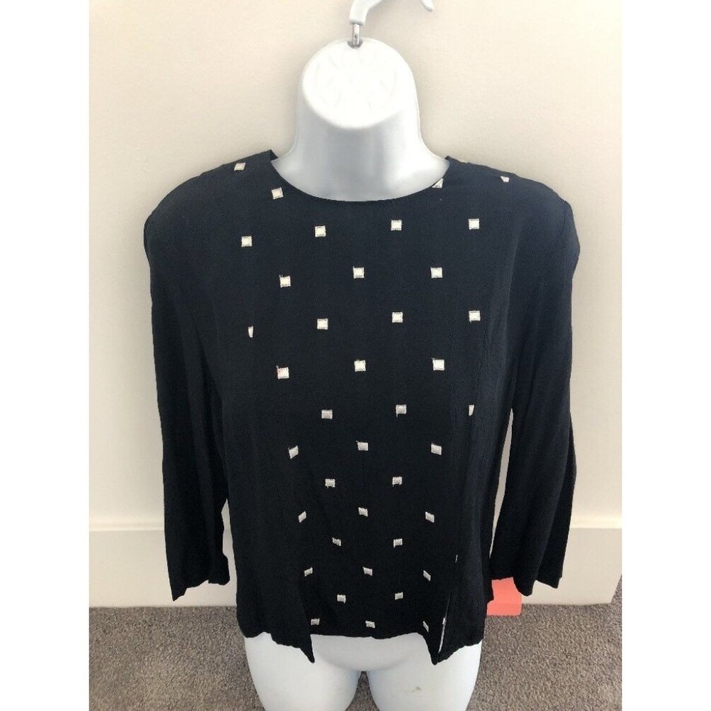 Donna Jessica Black With White Patterned 3/4 Sleeve Top/Shirt  NWT   dj12